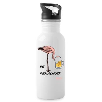 Flamingo Bier Alkohol saufen cooler Spruch - Trinkflasche mit integriertem Trinkhalm - Weiß - Rechts
