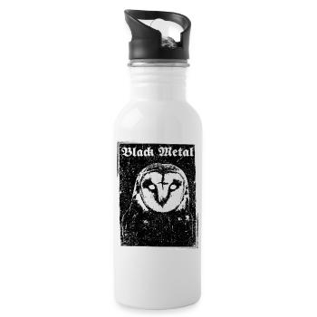 Black Metal Owl - Water bottle with straw - white - Right