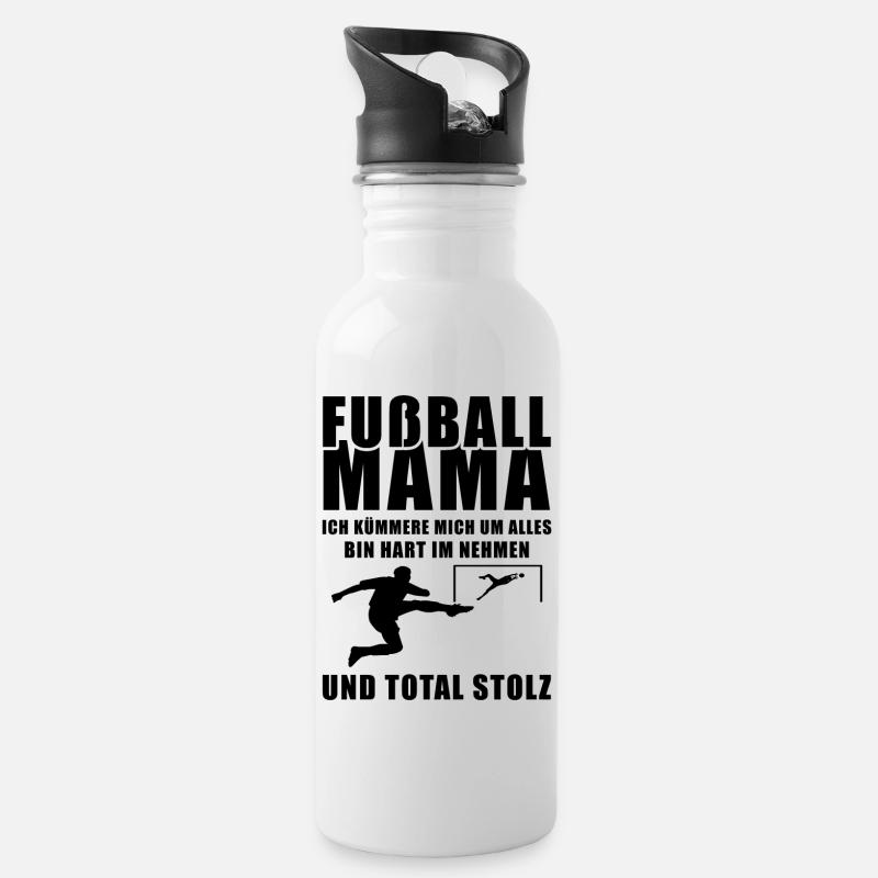 Fussball Mama Stolz Sport Geschenkidee - Trinkflasche mit integriertem Trinkhalm - Weiß