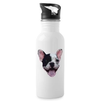 Hundekopf Welpe Bulldogge Geschenk Hundefreund - Trinkflasche mit integriertem Trinkhalm - Weiß - Rechts