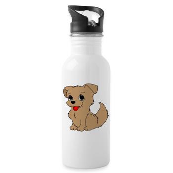Hund Hündchen Vierbeiner Geschenkidee - Trinkflasche mit integriertem Trinkhalm - Weiß - Rechts