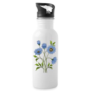 Fleurs bleues - Gourde avec paille intégrée - blanc - Droite