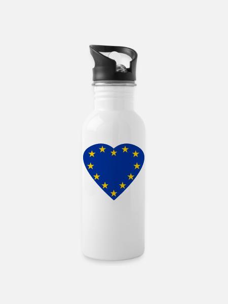 Étoiles de l'UE en forme de cœur Europe Union européenne - Gourde avec paille intégrée - blanc