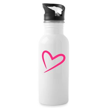 Herz in Rosa - Trinkflasche mit integriertem Trinkhalm - Weiß - Rechts