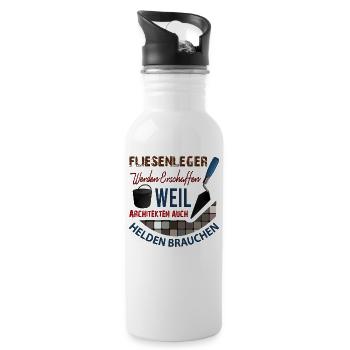 Fliesenleger - Trinkflasche mit integriertem Trinkhalm - Weiß - Rechts