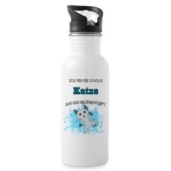 Coole Katze der Nachbarschaft - Trinkflasche mit integriertem Trinkhalm - Weiß - Rechts