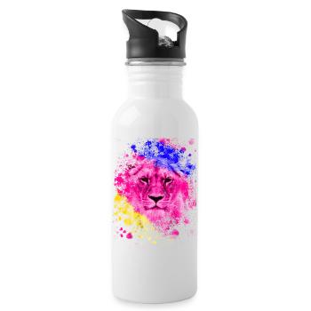 Lion art colorful lion head gift - Water bottle with straw - white - Right