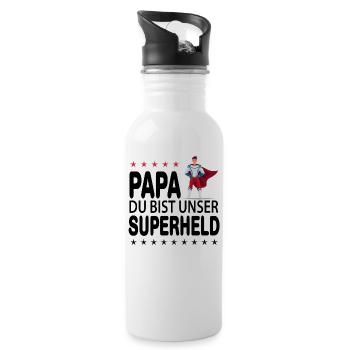 Papa Der Superheld - Trinkflasche mit integriertem Trinkhalm - Weiß - Rechts
