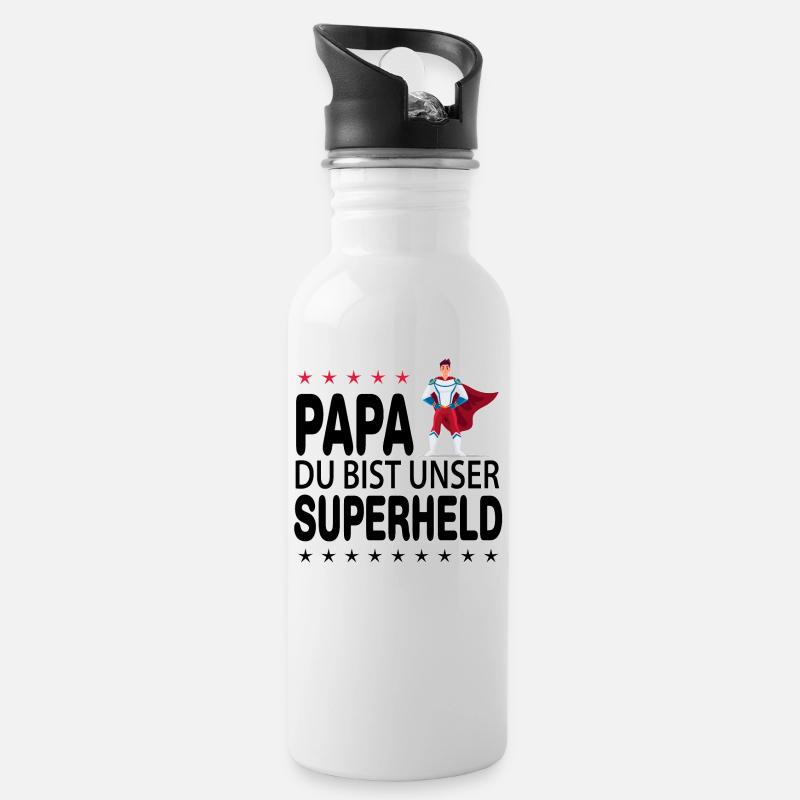 Papa Der Superheld - Trinkflasche mit integriertem Trinkhalm - Weiß