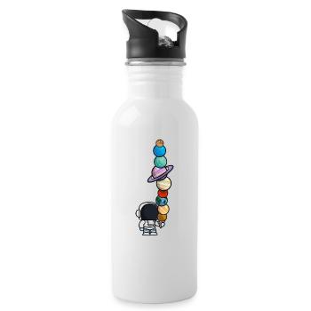Astronaut Eis Essen Planeten Lustig - Trinkflasche mit integriertem Trinkhalm - Weiß - Rechts