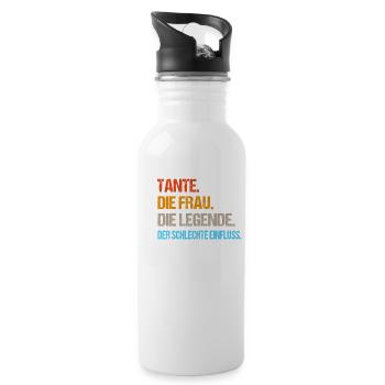 Tante. Die Frau. Die Legende. Der Einfluss. - Trinkflasche mit integriertem Trinkhalm - Weiß - Rechts