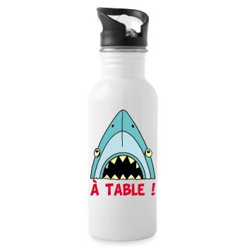 Hungriger Hai! - Trinkflasche mit integriertem Trinkhalm - Weiß - Rechts