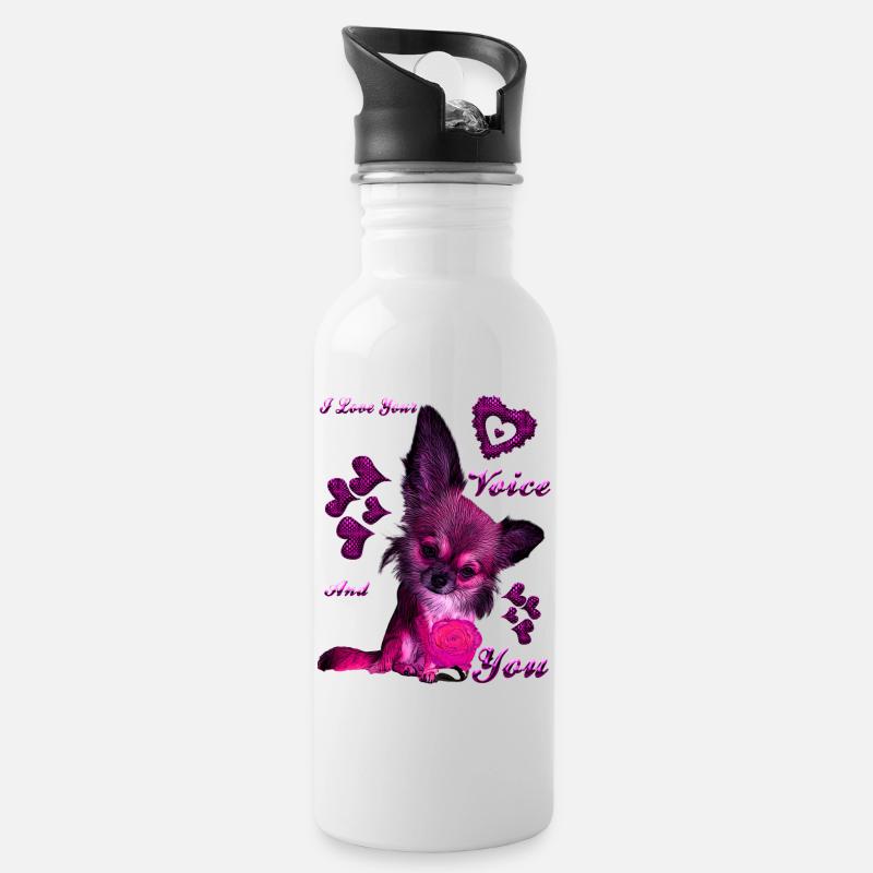 Niedlicher Hund Chihuahua Geschenk - Trinkflasche mit integriertem Trinkhalm - Weiß