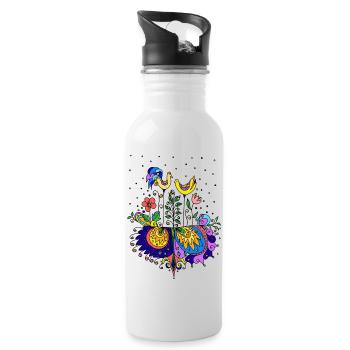 Hen and rooster - Water bottle with straw - white - Right