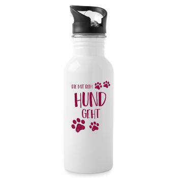 Die mit dem Hund geht - Trinkflasche mit integriertem Trinkhalm - Weiß - Rechts