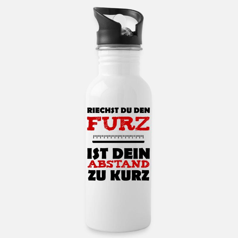 Furz Corona Abstand lustiger Spruch - Trinkflasche mit integriertem Trinkhalm - Weiß