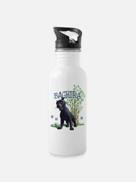 Das Dschungelbuch Baghira - Trinkflasche mit integriertem Trinkhalm - Weiß