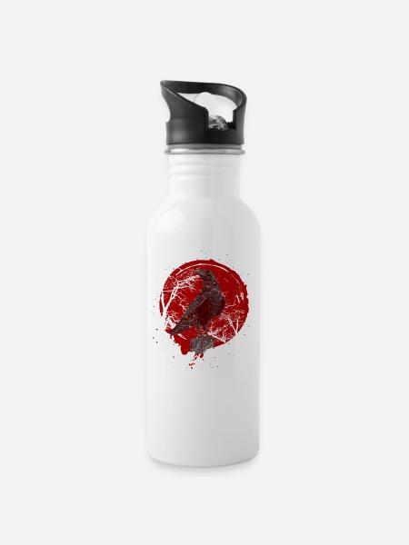 Crow raven bird - Water bottle with straw - white