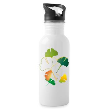 autumnal ginkgo leaves sometimes only outlines - Water bottle with straw - white - Right