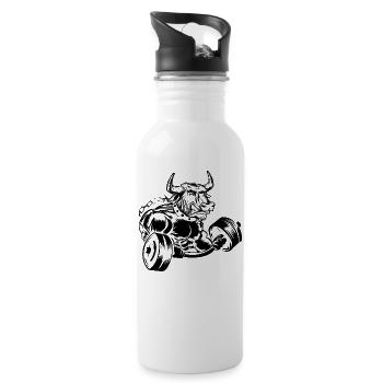 Bulle Beast Stier Hantel Fitness - Trinkflasche mit integriertem Trinkhalm - Weiß - Rechts