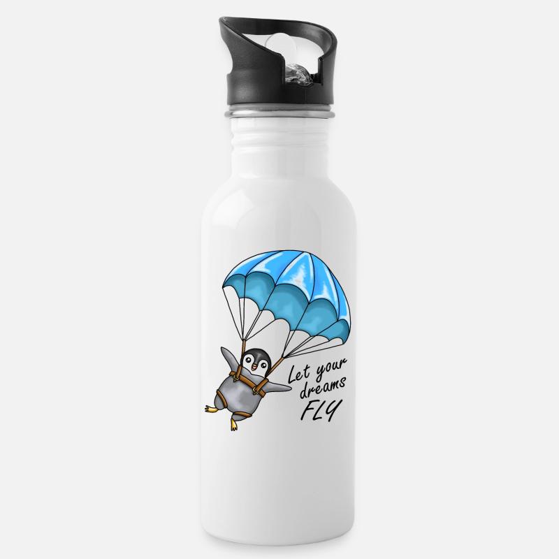 Penguin with a parachute - Let your dreams fly - Water bottle with straw - white