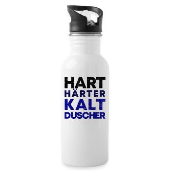Kaltduscher Hart Männlich Kalt Duschen Geschenk - Trinkflasche mit integriertem Trinkhalm - Weiß - Rechts