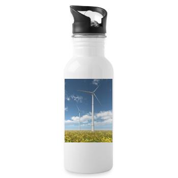 Wind turbines with sunflowers - Water bottle with straw - white - Right