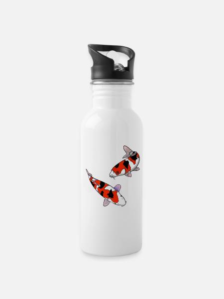 Koi carps - Water bottle with straw - white