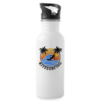 Kitesurfing Geschenk Kitesurfen Kite Surfen Kiter - Trinkflasche mit integriertem Trinkhalm - Weiß - Rechts