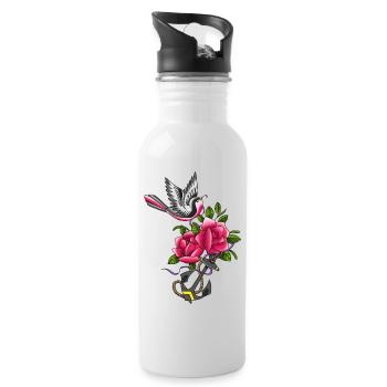 Vogel Tatoo - Trinkflasche mit integriertem Trinkhalm - Weiß - Rechts