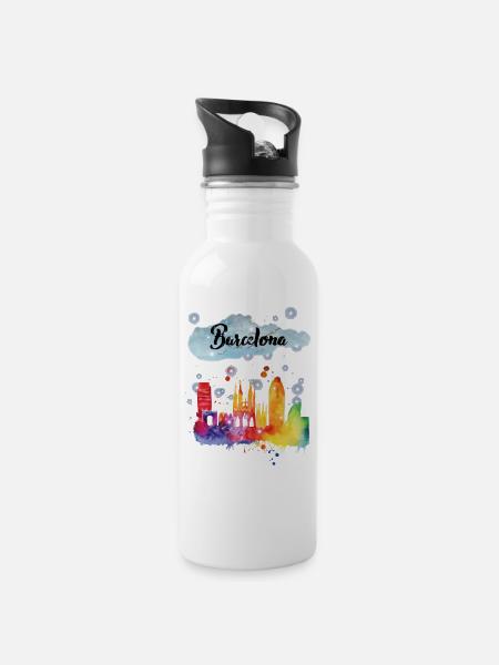 Barcelona City, Barcelona. Barcelona city - Water bottle with straw - white