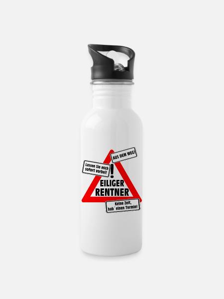 Eiliger Rentner ! - Trinkflasche mit integriertem Trinkhalm - Weiß