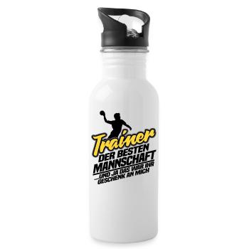 Trainer Lustig Spruch Geschenk Handball Spieler - Trinkflasche mit integriertem Trinkhalm - Weiß - Rechts