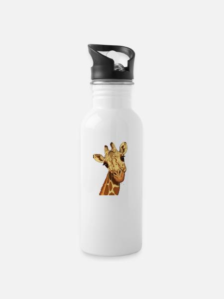 Giraffe - Water bottle with straw - white