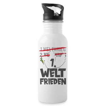FRIEDEN FRIEDENSBEWEGUNG PEACE DEMO WELTFRIEDEN - Trinkflasche mit integriertem Trinkhalm - Weiß - Rechts