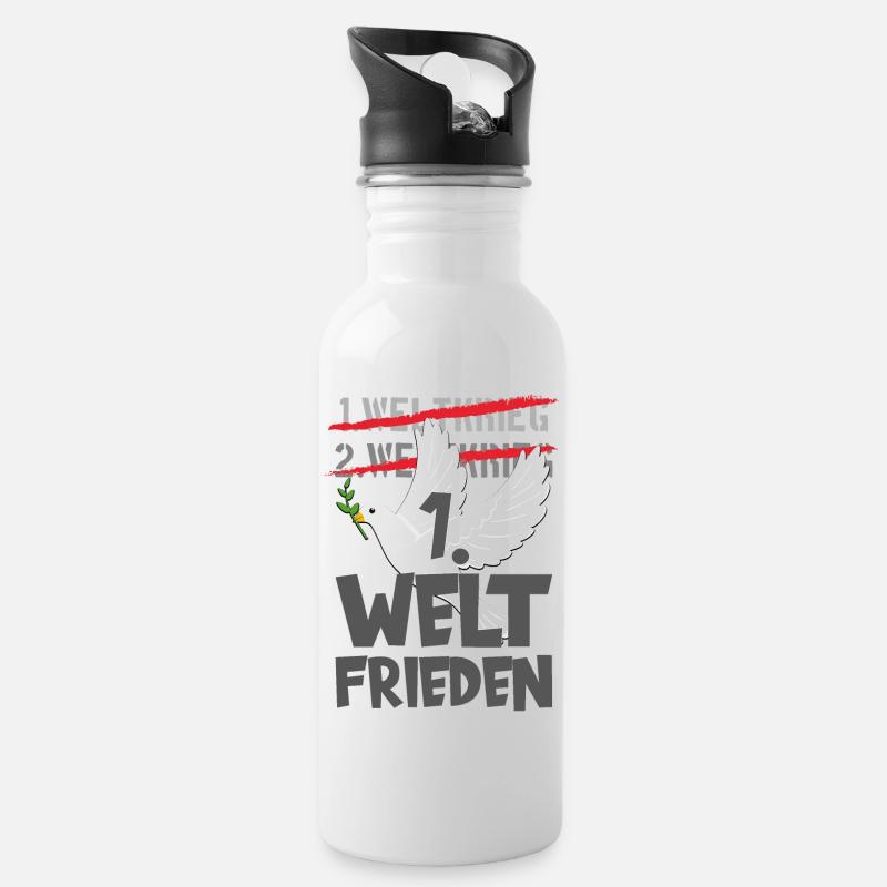 FRIEDEN FRIEDENSBEWEGUNG PEACE DEMO WELTFRIEDEN - Trinkflasche mit integriertem Trinkhalm - Weiß