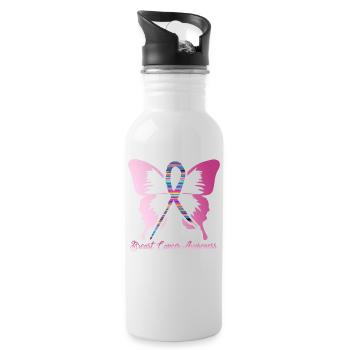 Breast Cancer Butterfly - Water bottle with straw - white - Right