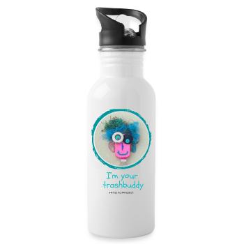 Plastic Face Blue - Water bottle with straw - white - Right