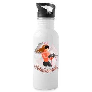 Schihaserl - Skisaison Hase Apres Ski - Trinkflasche mit integriertem Trinkhalm - Weiß - Rechts