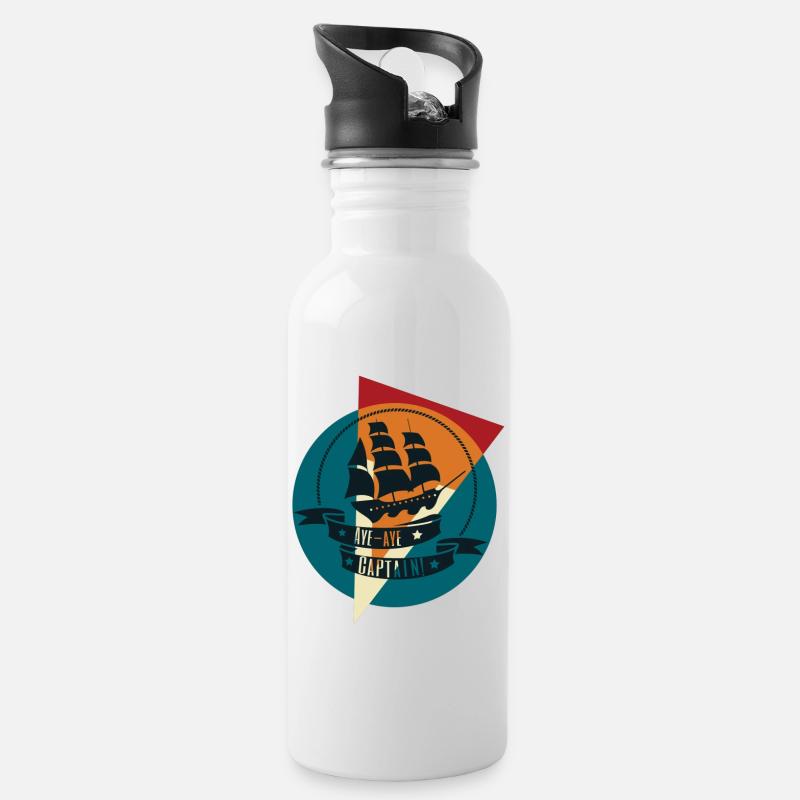 Schiff - Trinkflasche mit integriertem Trinkhalm - Weiß