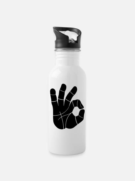 OK hand sign | OK hand sign - Water bottle with straw - white