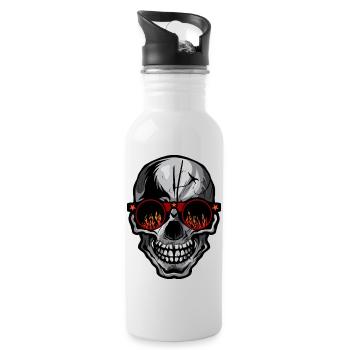Totenkopf Schädel Crane skull Lünette runde Flamme Feuer - Trinkflasche mit integriertem Trinkhalm - Weiß - Rechts