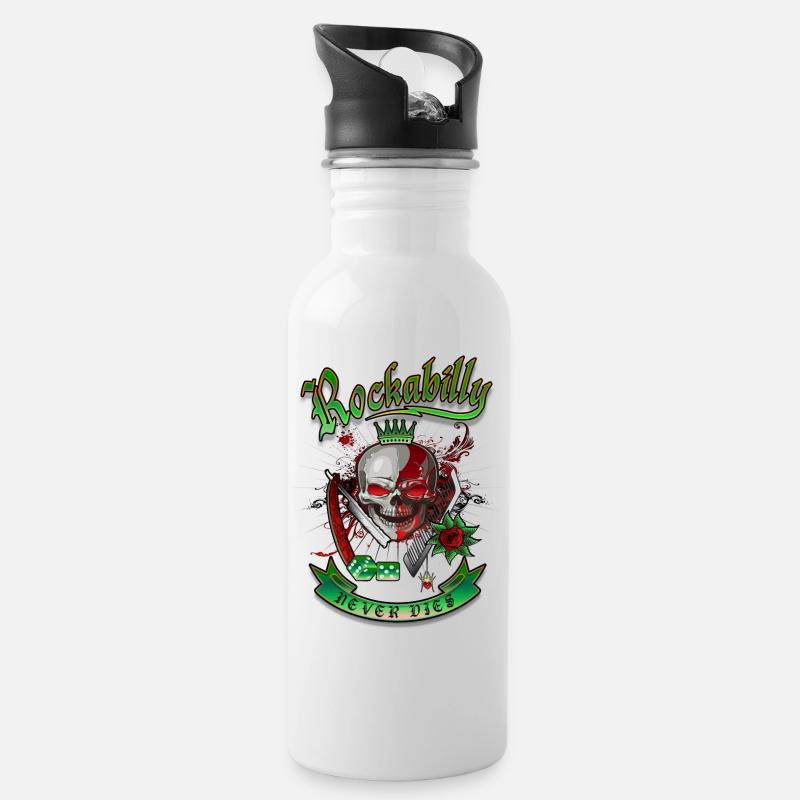 Rockabilly Skull - Gourde avec paille intégrée - blanc