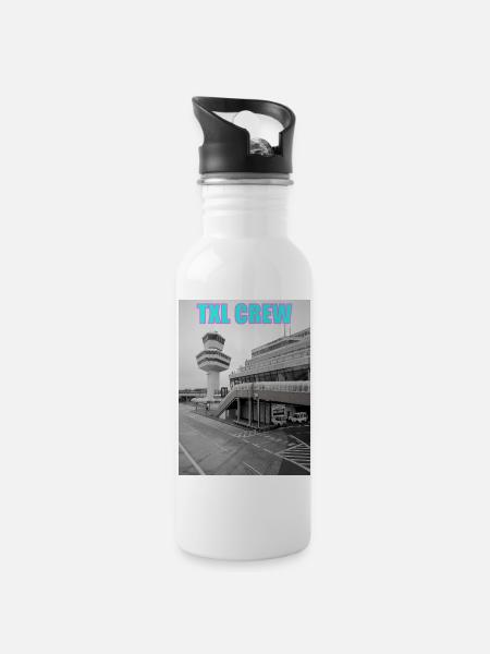 TXL CREW black/white + turquoise - Water bottle with straw - white