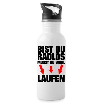 Radlos Laufen Witziger Spruch - Trinkflasche mit integriertem Trinkhalm - Weiß - Rechts