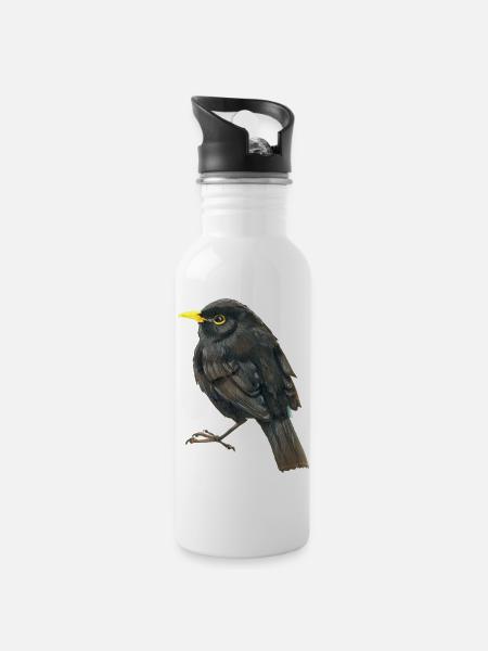 Amsel - Trinkflasche mit integriertem Trinkhalm - Weiß