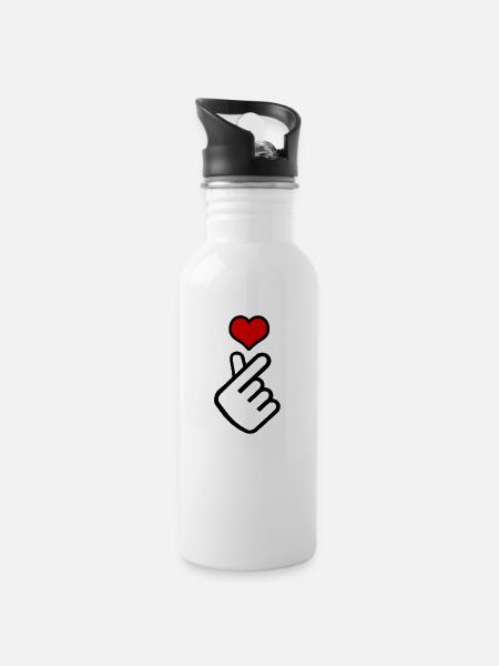 Korean Finger Heart - Water bottle with straw - white