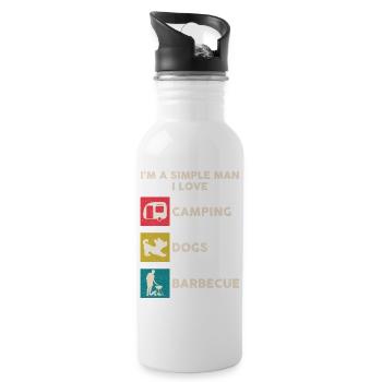 Camping dog cricket man - Water bottle with straw - white - Right