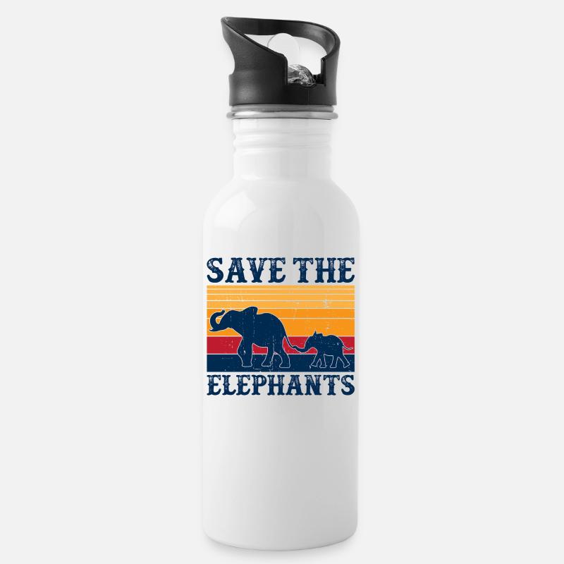 Save the elephants - Trinkflasche mit integriertem Trinkhalm - Weiß