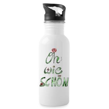Oh wie schön! Lieber Spruch Kompliment mit Rose - Trinkflasche mit integriertem Trinkhalm - Weiß - Rechts